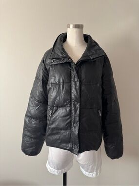 Paige Alpine High-Neck Vegan Leather Puffer Jacket